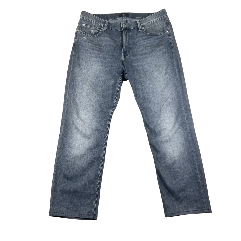 7 For All Mankind Mens Straight Leg Gray Faded Stretch‎ Denim Jeans Size 33